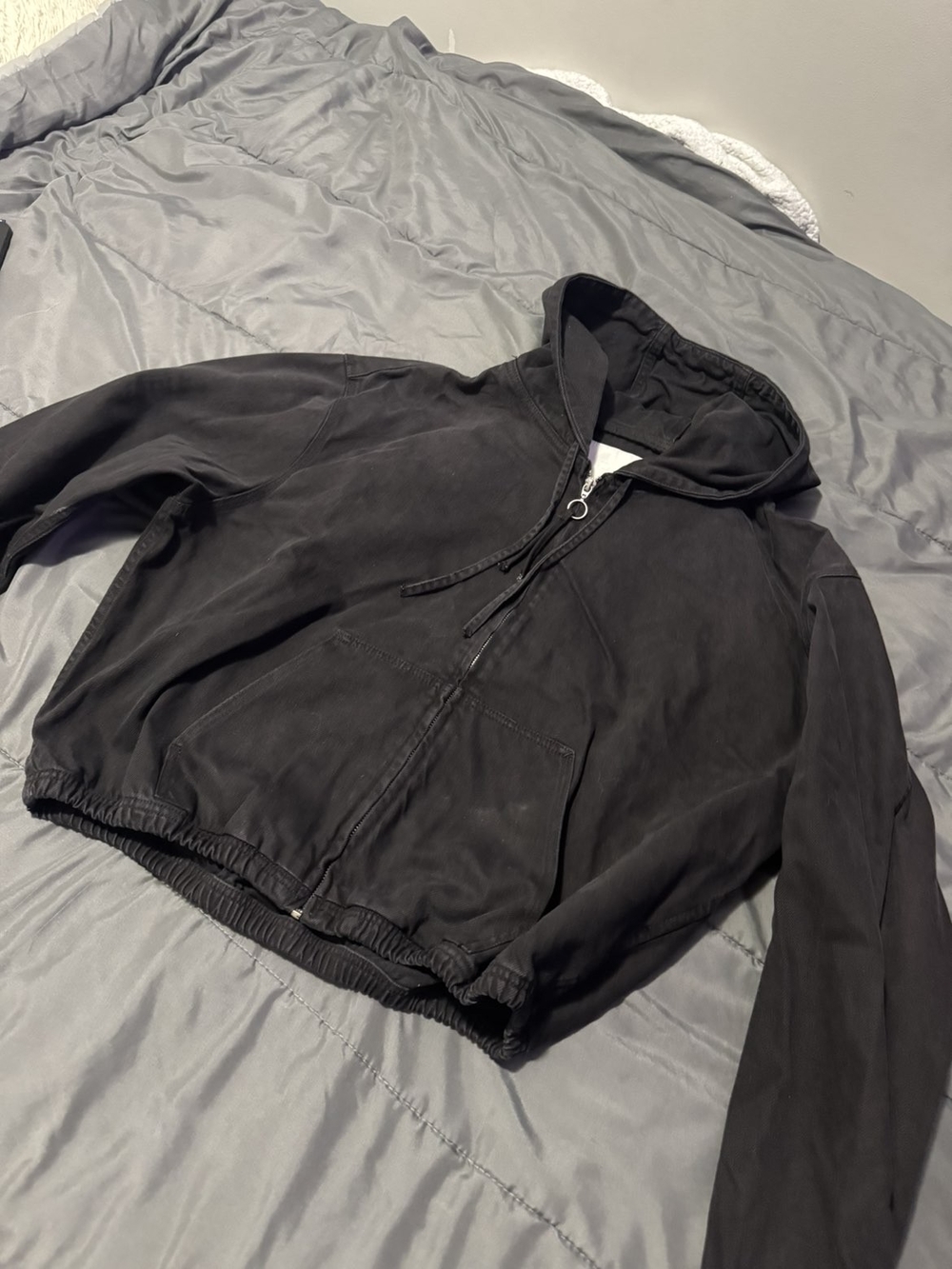 ZARA Black Hooded Zip Windbreaker Jacket